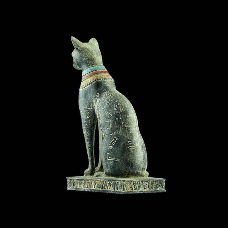 Large Egyptian Goddess Bastet Cat Statue, , Hieroglyphics, Museum Replica (30cm)