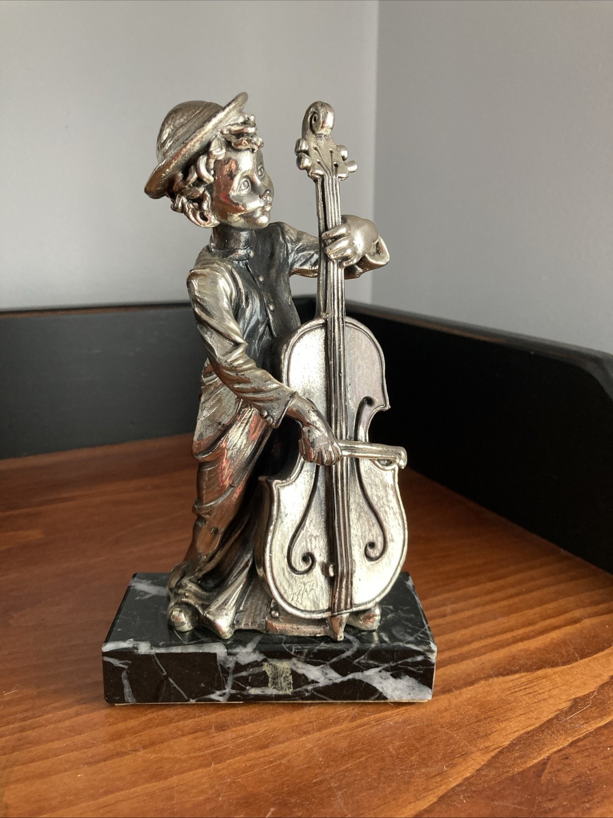 Vintage Cello Player 7” Statue 925 Silver , Marble Base
