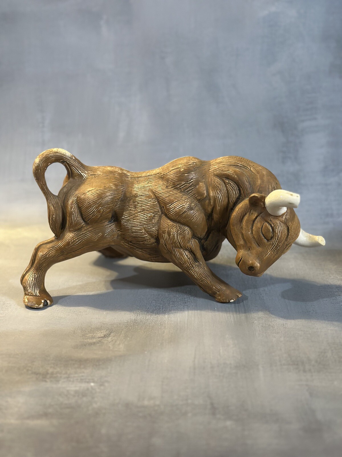 Vintage Bull Figurine Planter Japan Matte Glossy Horns, Broken Tips