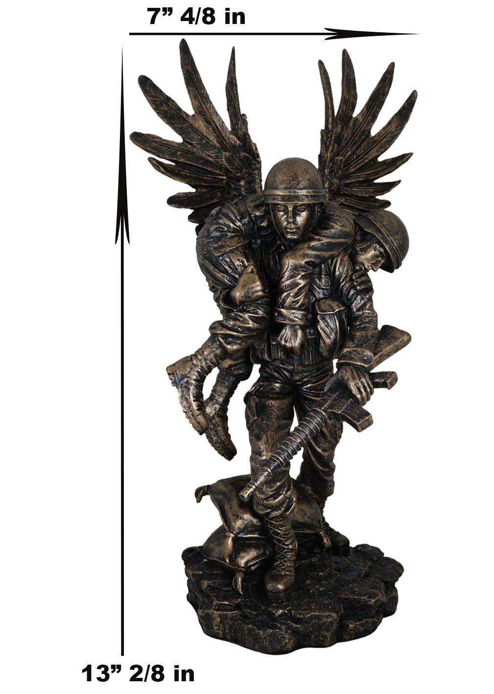 Marine Guardian Angel Military Soldier Carrying A Wounded Brother Statue 13″H