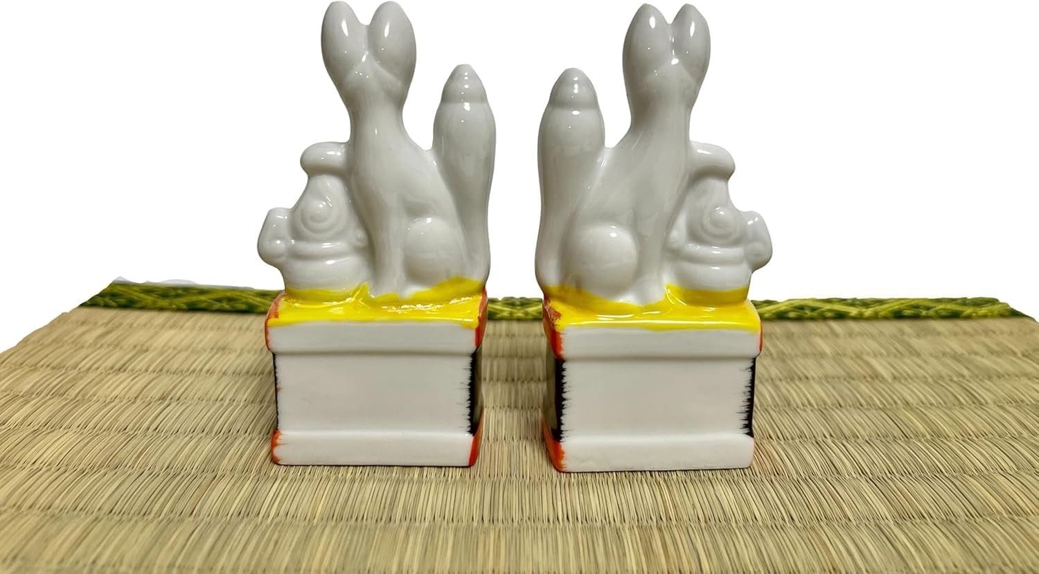 Made in Japan Inari Shinto Shrine Sacred Foxes Pair Miniature H3.54 Ceramic f…