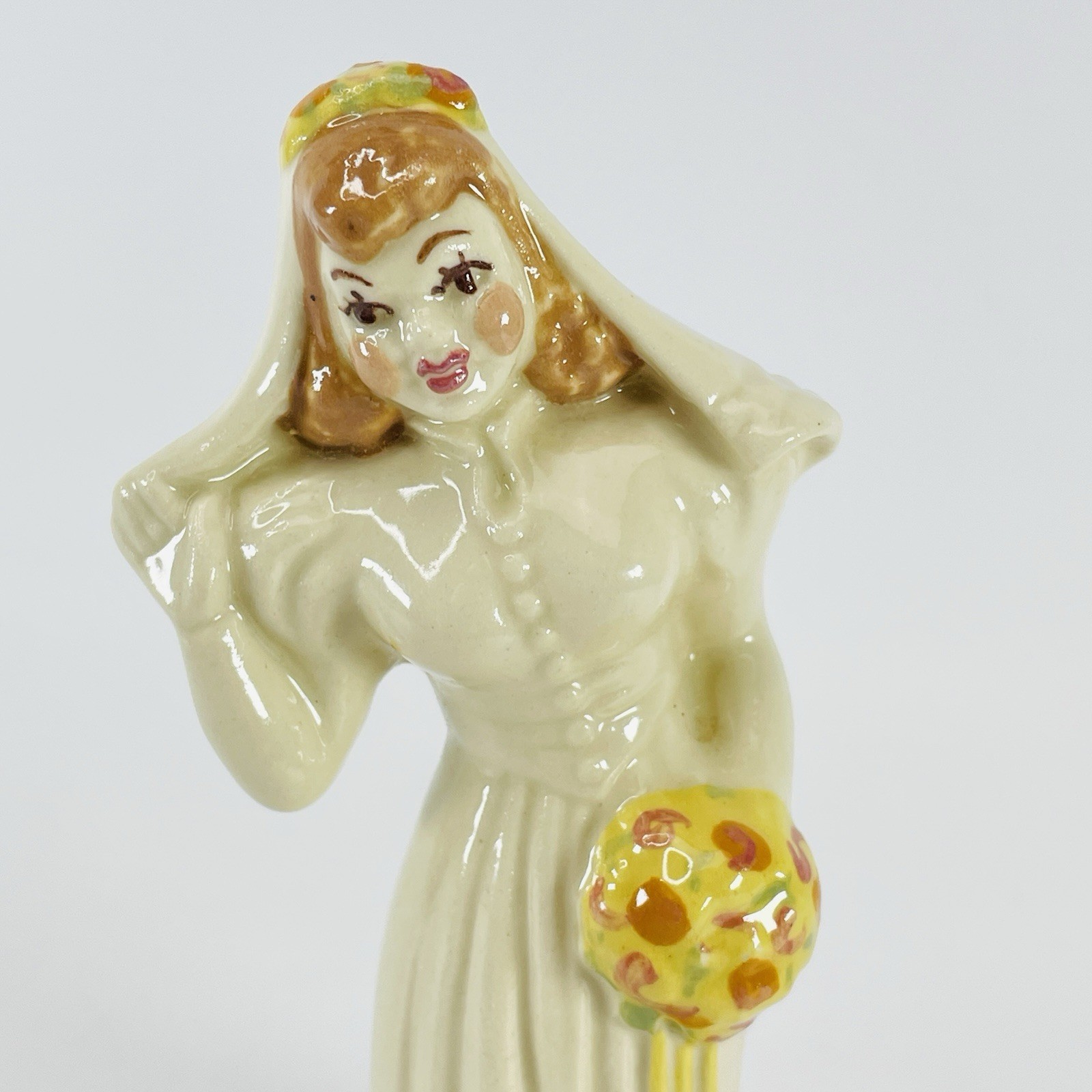 Vtg 1950s MCM Wedding Cake Topper Decor Bride Ceramic Figurine 5″ Retro Bridal