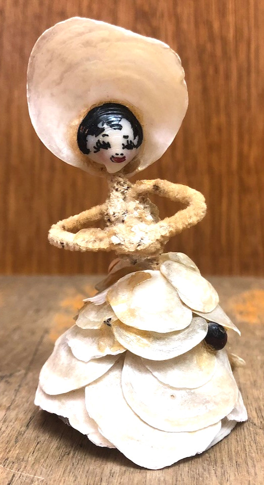 Vintage French Sea Shell Doll Folk Art Figurine 3.5″