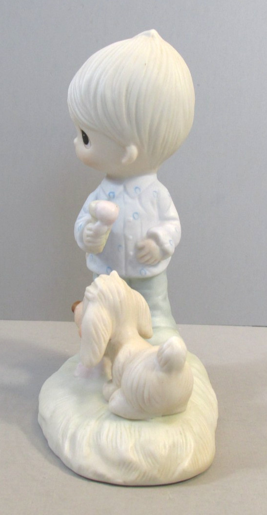 1976 Precious Moments “Praise the Lord Anyhow” Boy with Dog Figurine – E-1374/B