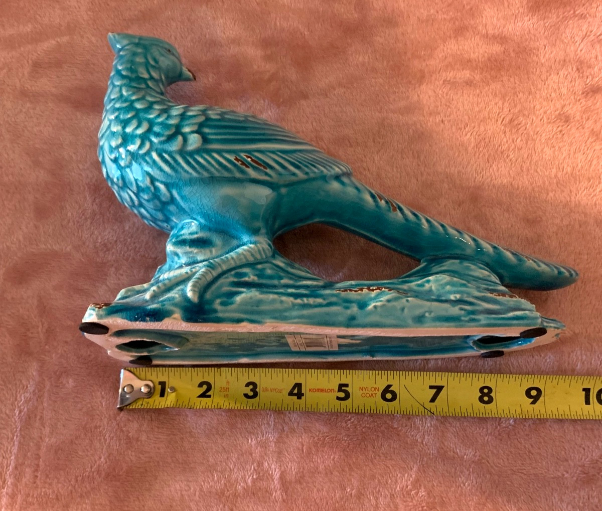 **Large 11″ Ceramic Table Decor~Peacock-Quail Figurine~Turquoise Blue**