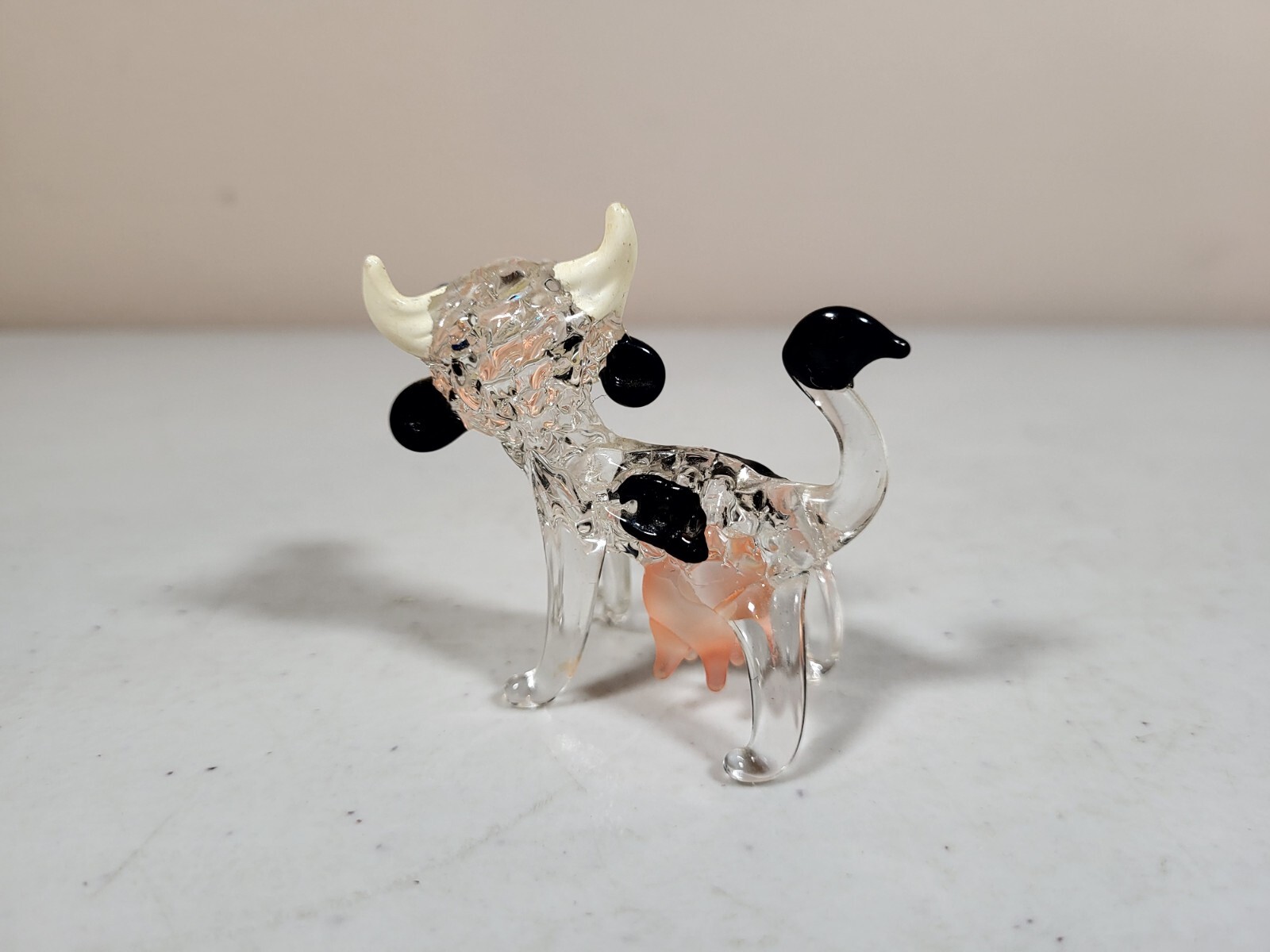 Glass Cow Figurine Clear Black White Handblown Collectable Art