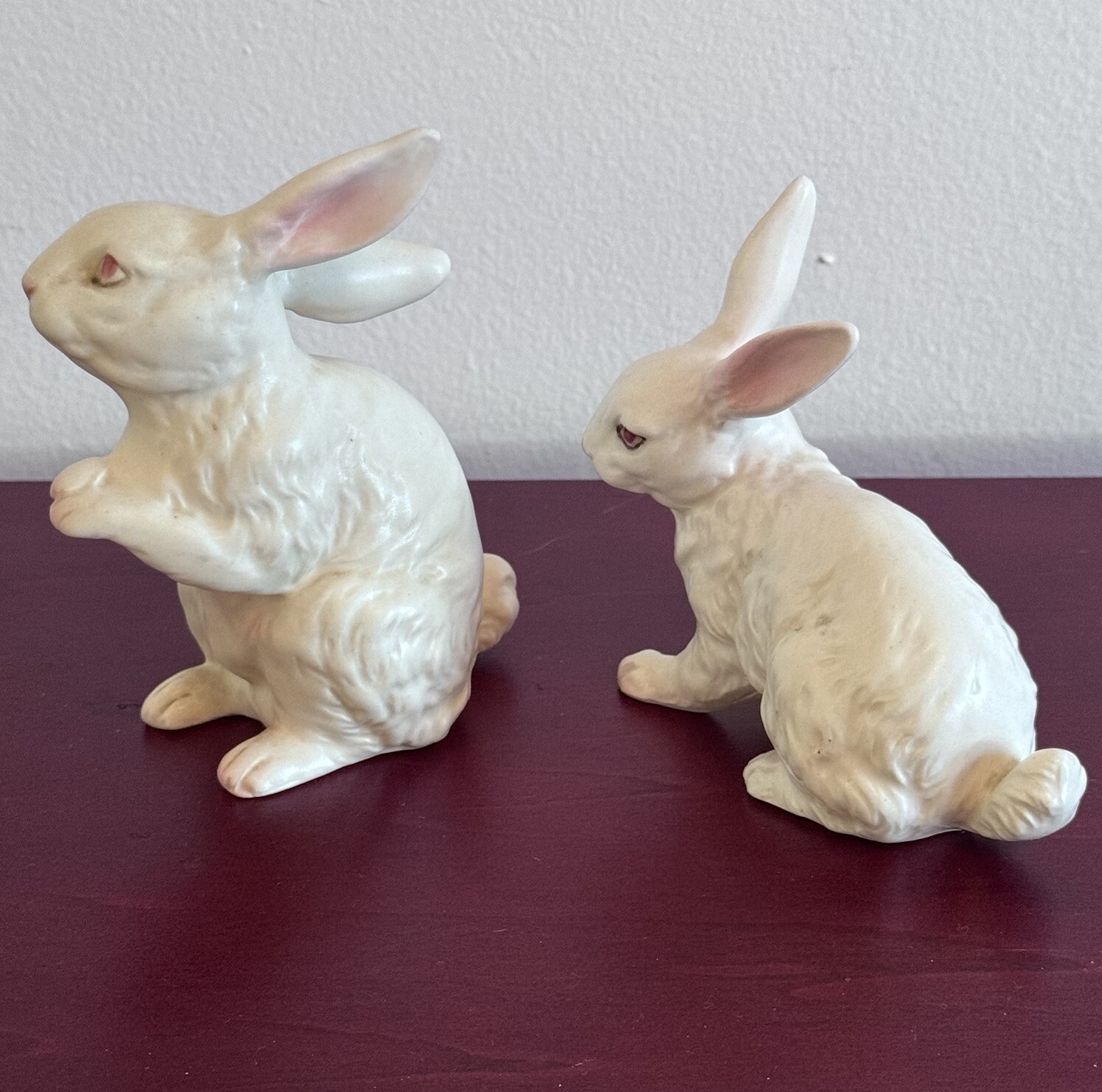 Vintage 2 Ucago White Porcelain Easter Bunny Rabbit Figurines