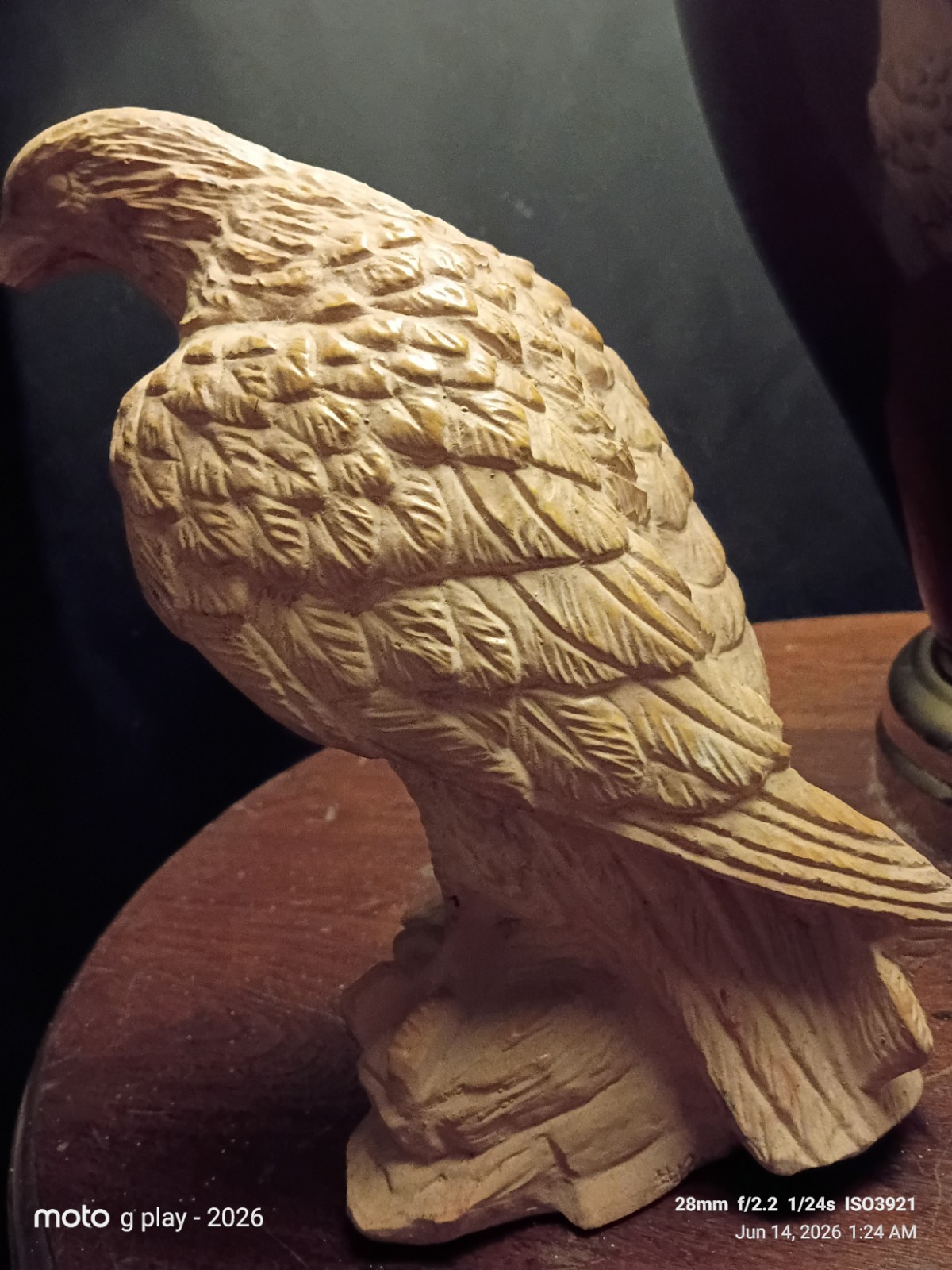 Carved Stone Eagle Figurine Sculpture, 3D Effect, Matte Finish, Beige/Brown