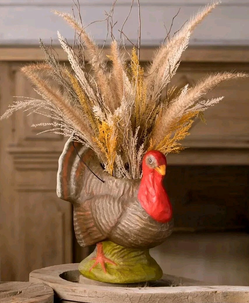 Bethany Lowe Fall Thanksgiving Vintage Style Turkey Bucket/Centerpiece