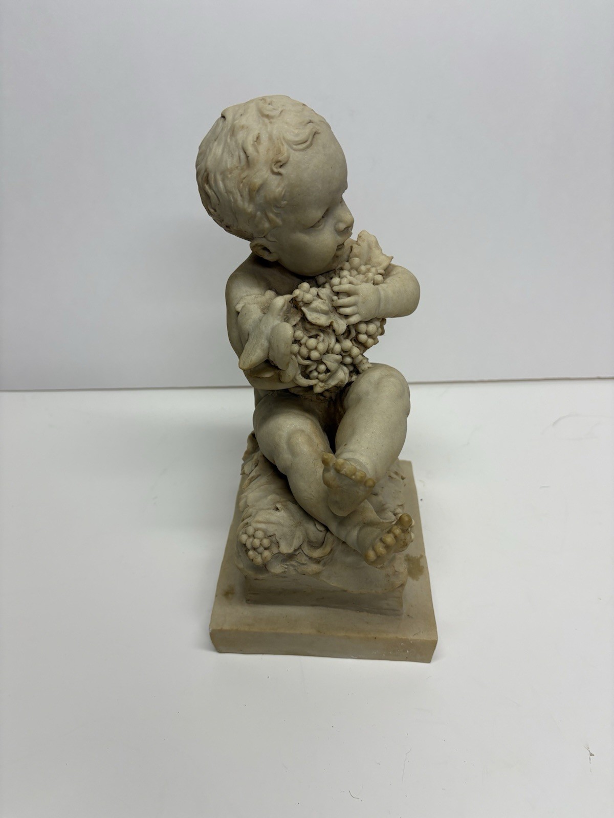 Marble Style Cherub Classical Style Holding Grapes Cottage Porch