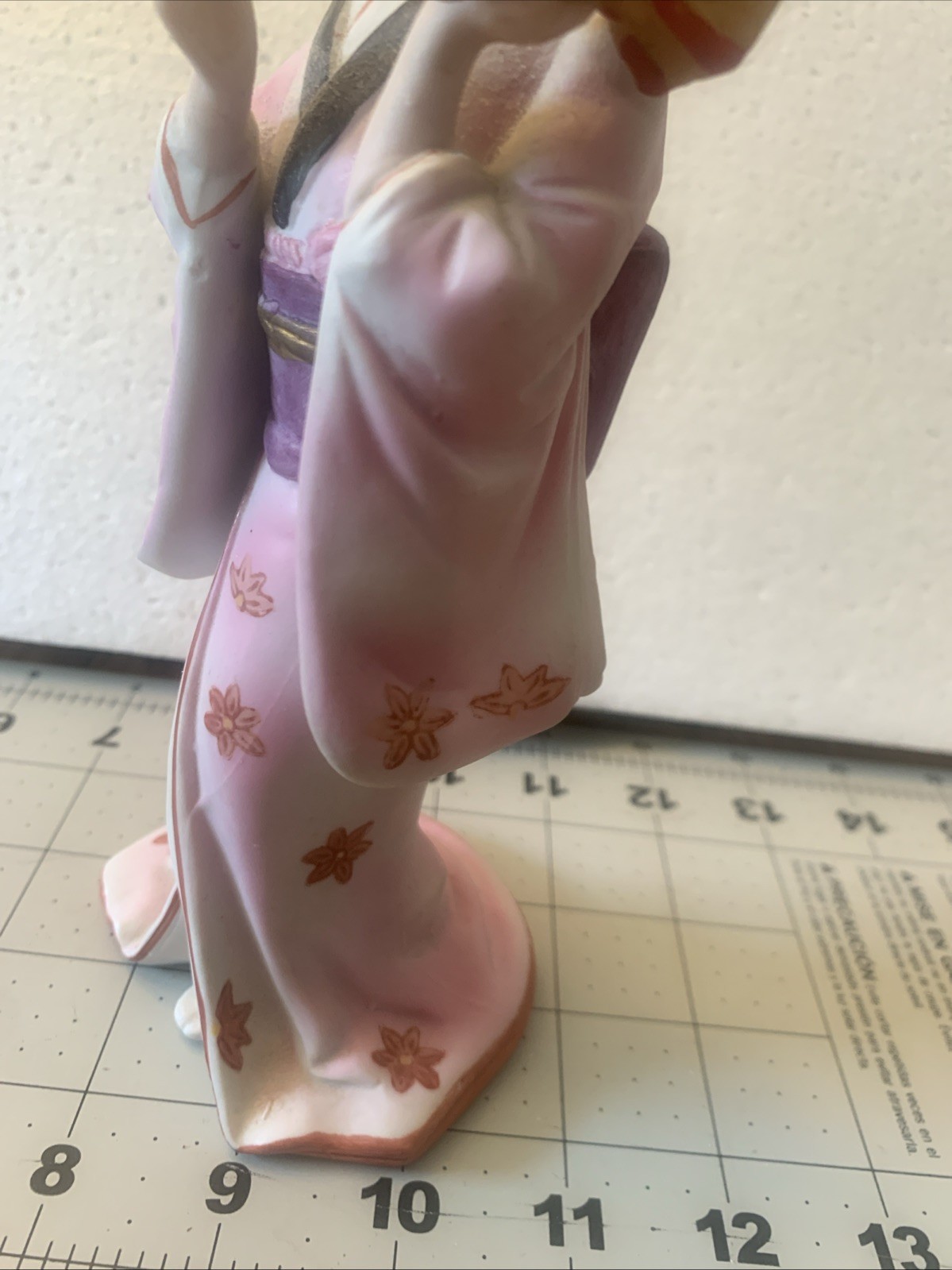 8 Inch Tall Vintage Japanese Geisha Girl Decor Porcelain Figurine Holding Drum