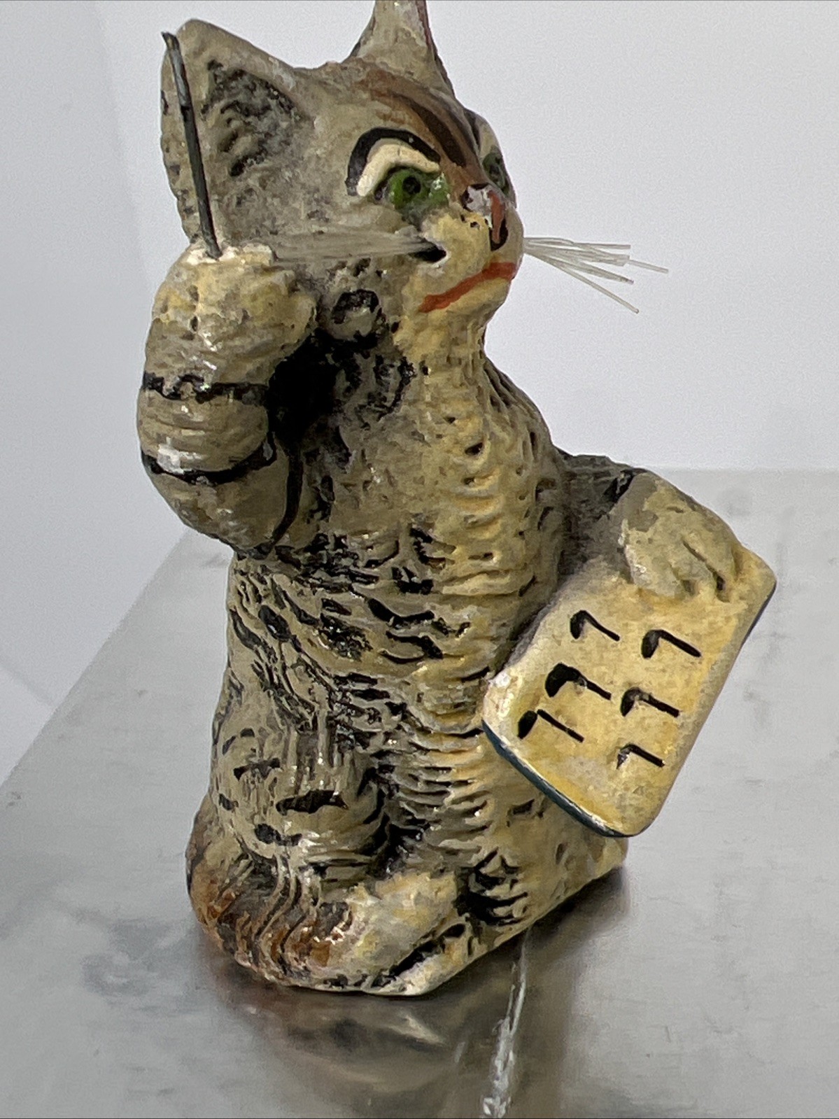Antique German Hand Painted Musical Cat Miniature Figurine
