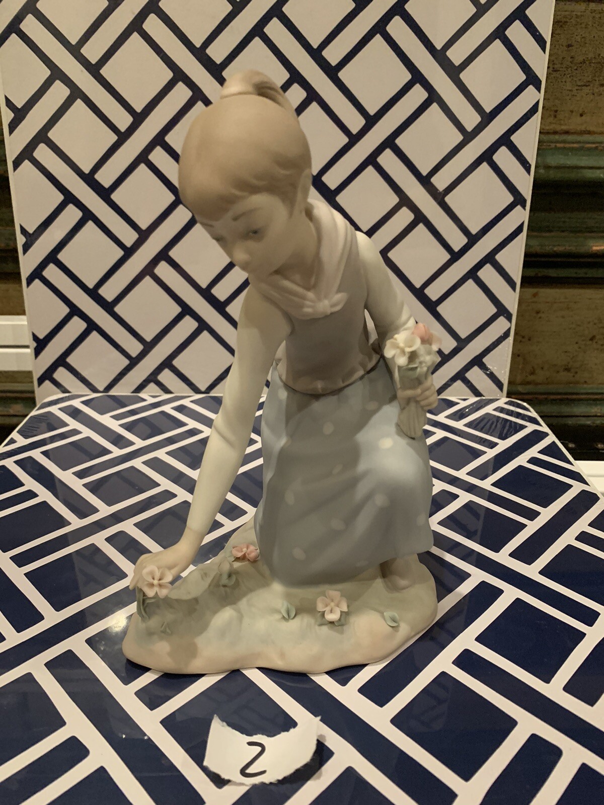 Vintage Lladro Girl Picking Flower Matte Finish Unglazed 2