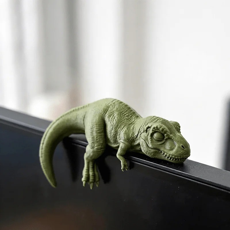 Cute Sleeping T-Rex Figurine 3D Printed Monitor Topper Jurassic Dino Desk Decor