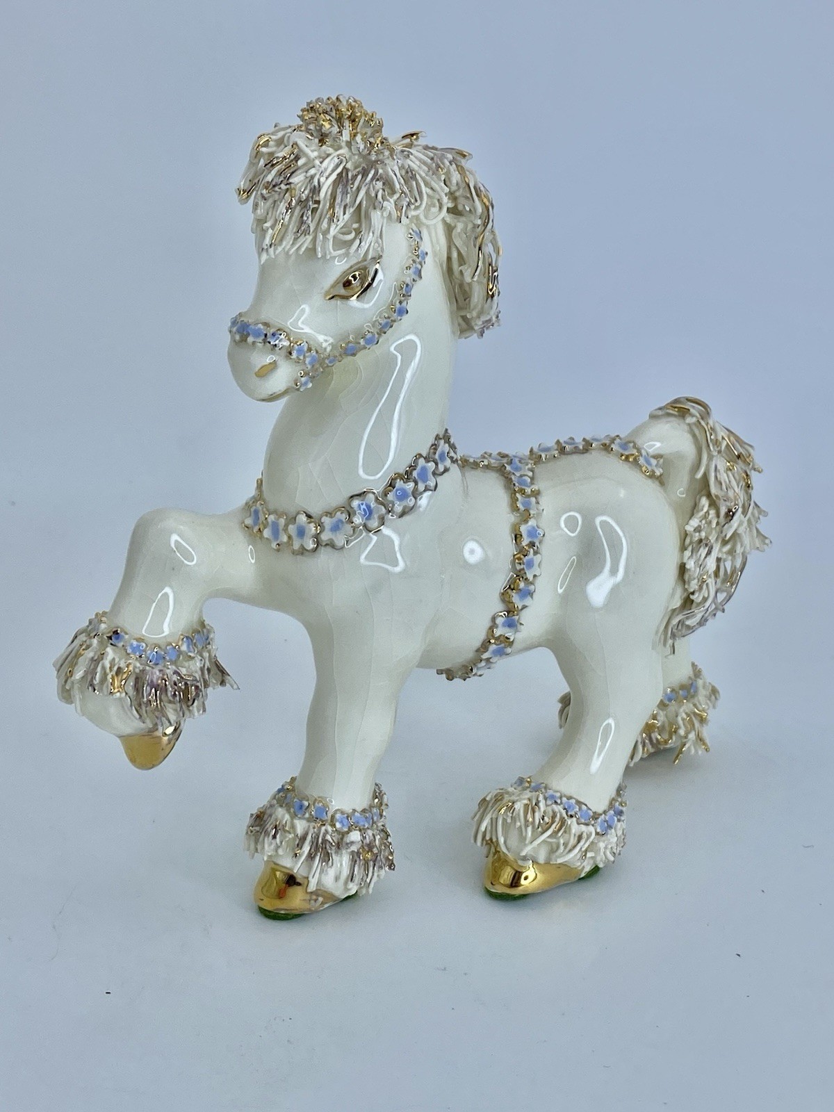 Vintage Spaghetti Clydesdale Pony Horse Figure Ceramic Mid-Century 6x6x2