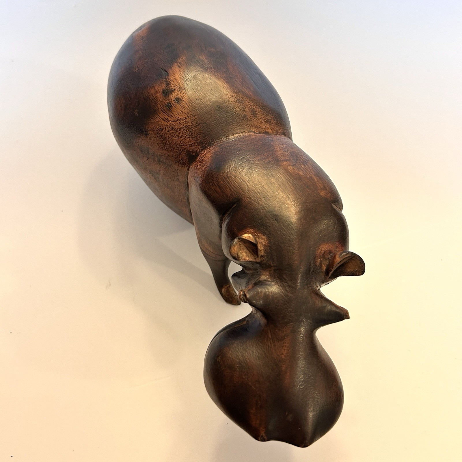 12” Vintage Hand Carved Hippopotamus Sculpture of Solid Wood READ
