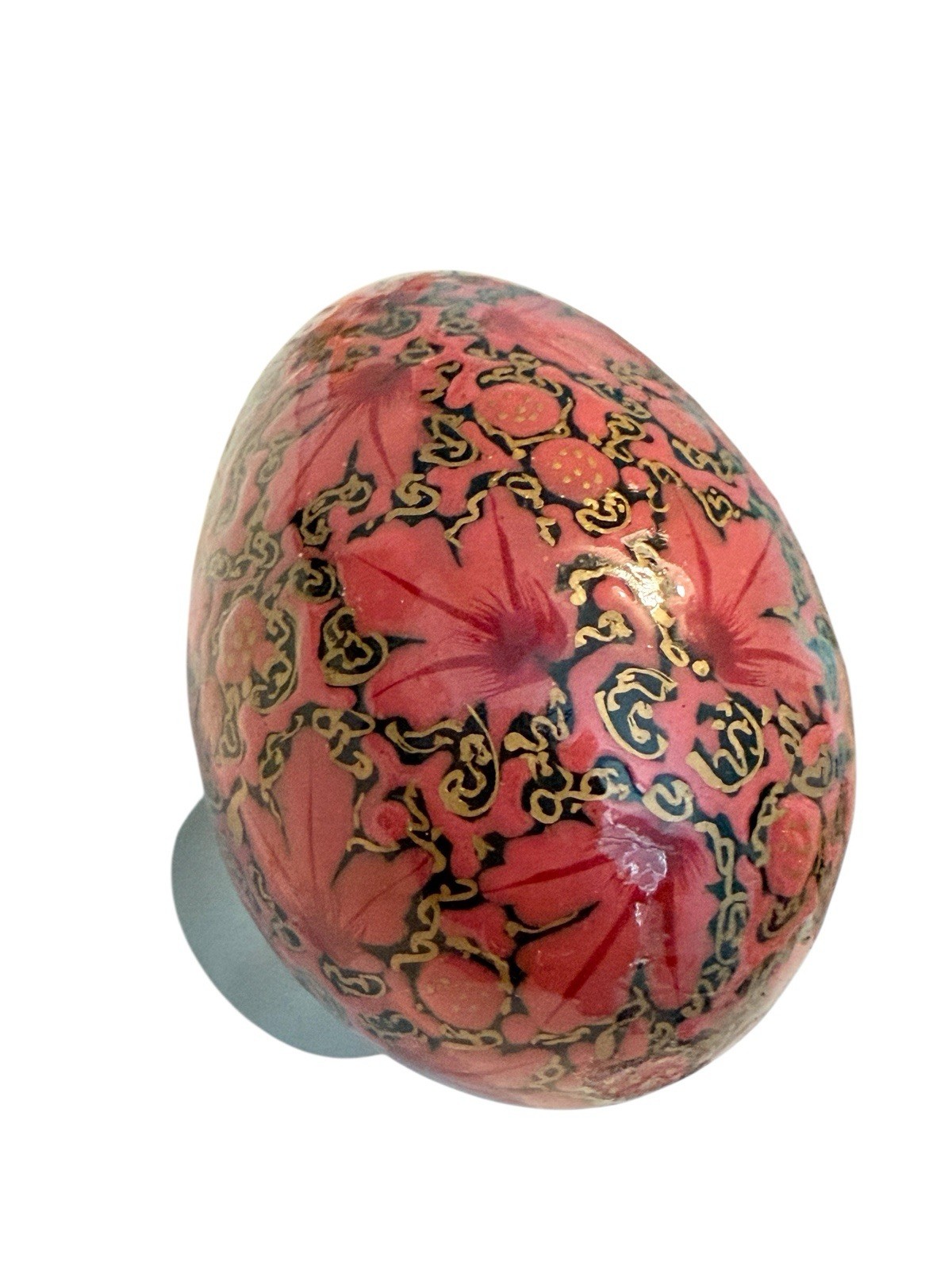 Multicolor Hand Painted Wooden Art Decorative Egg 3” Fall Leaves Gold Accents