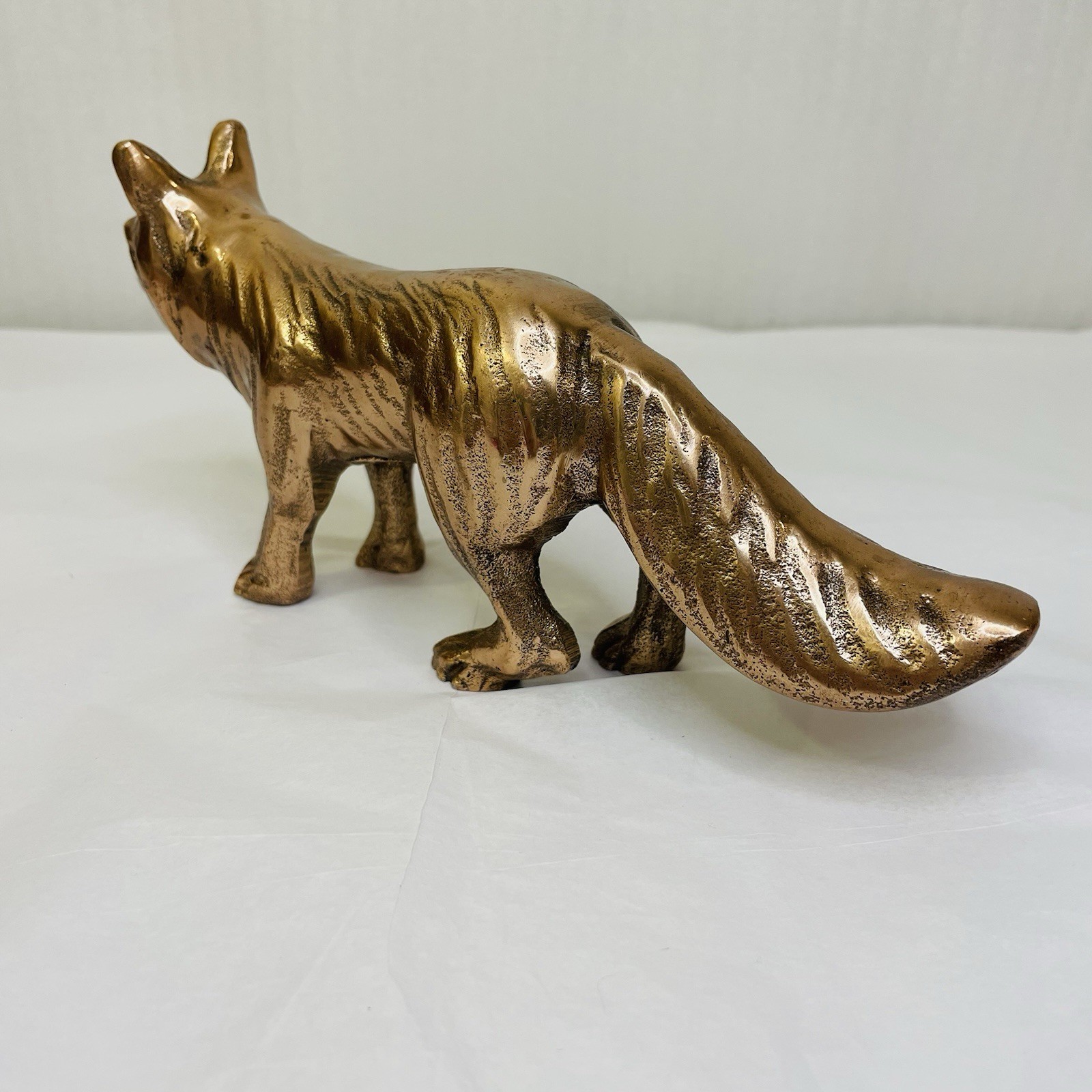 Copper Tone Standing Fox Figure Metal 8.5″ Long Use for Decor Excellent Cond