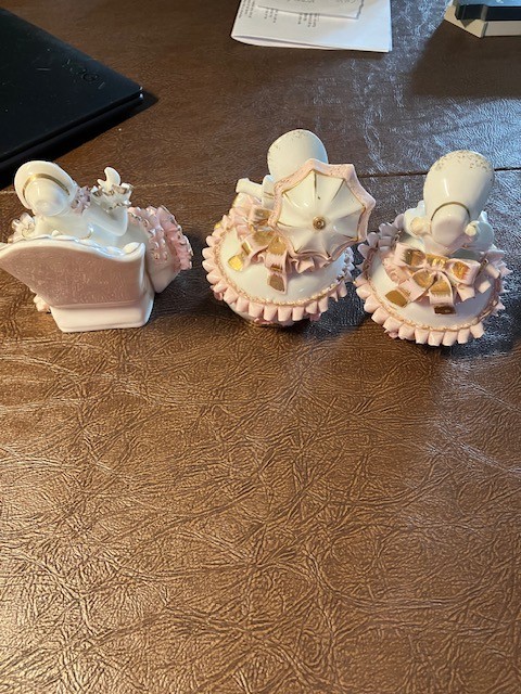 LOT OF 3 GEO Z LEFTON VINTAGE SOUTHERN BELLES FINE CHINA RUFFLES