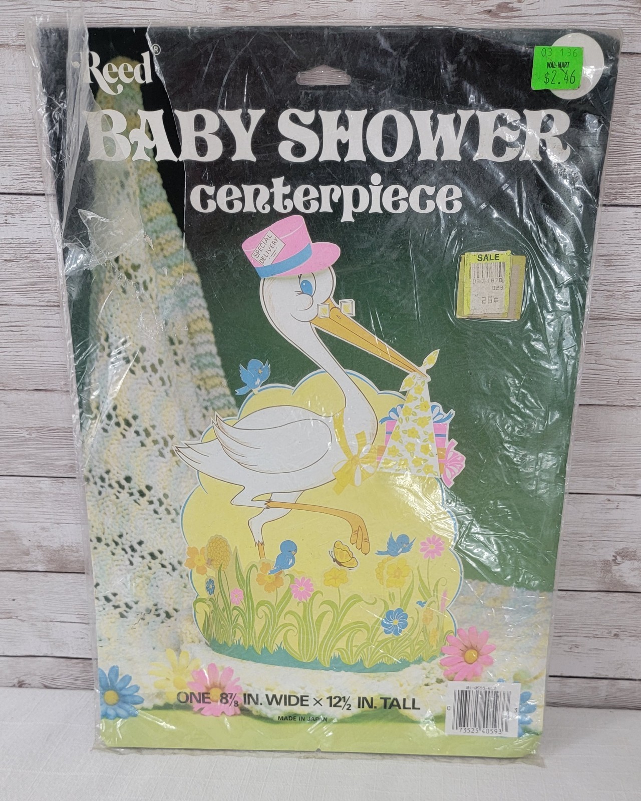 Vintage Reed Stork Baby Shower Center Piece Unopened 1980s Yellow Pink Blue