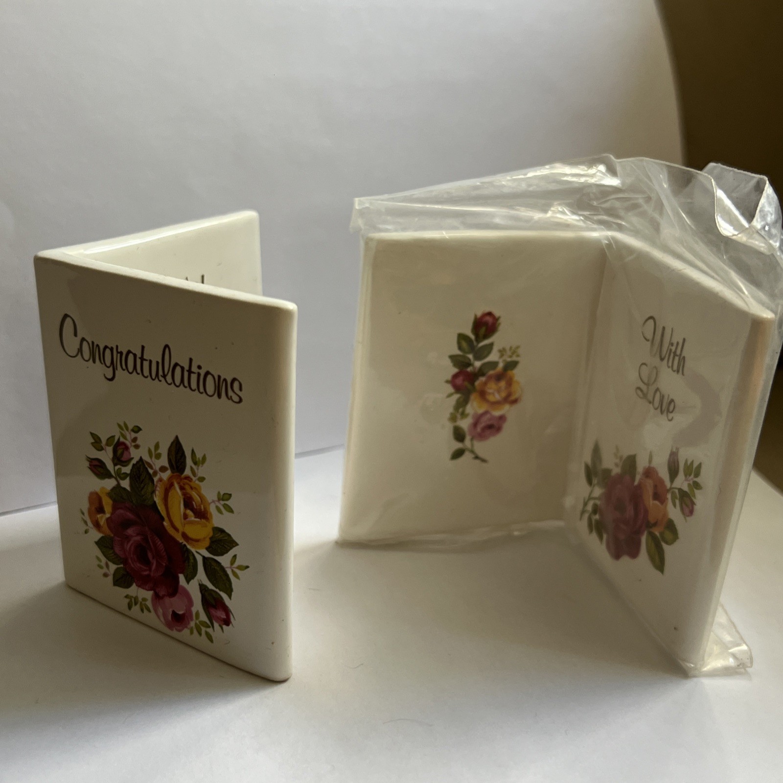 2 New Philip Laureston England Miniature Ceramic Congratulations Greeting Card