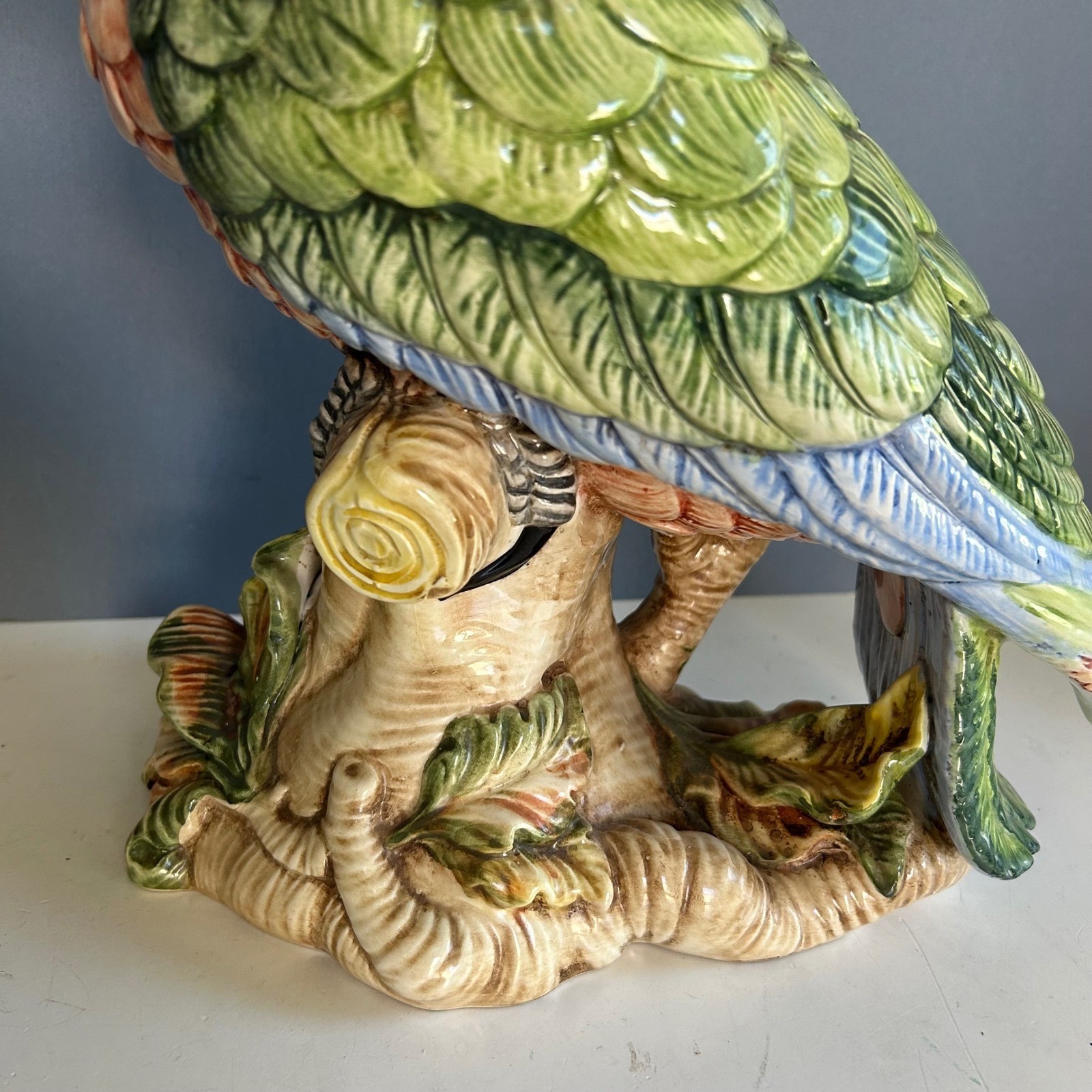 Vintage Italian Ceramic Cockatoo Parrot Tall Large Hand Painted Made in Italy