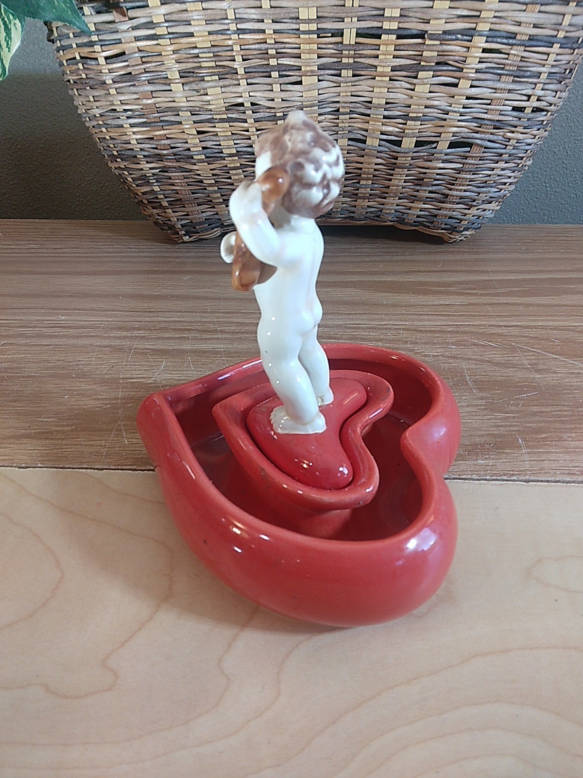 VTG Valentine’s Day Goebel Cupid Red Heart Figurine West Germany Love Porcelain
