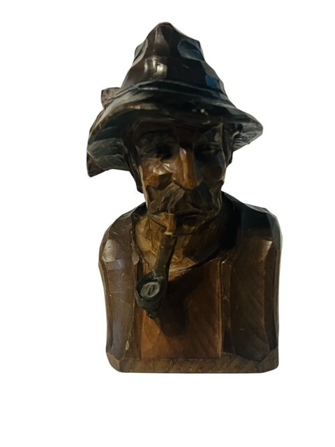 Werner Hartle Holzbildhauer Wood Carved Figure Germany vtg figurine man pipe hat