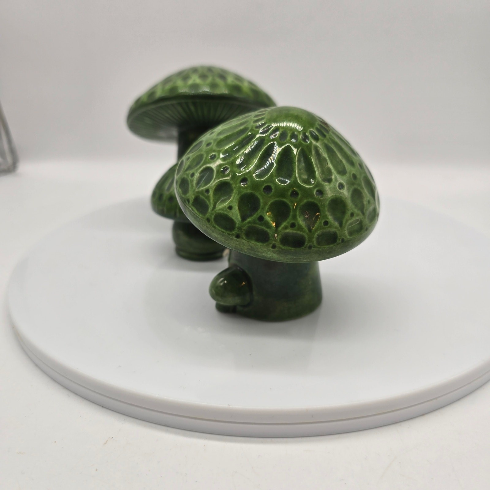Vintage Ceramic Mushroom Figurine Set of 3 Mid Century Cottagecore Home 1973 MCM
