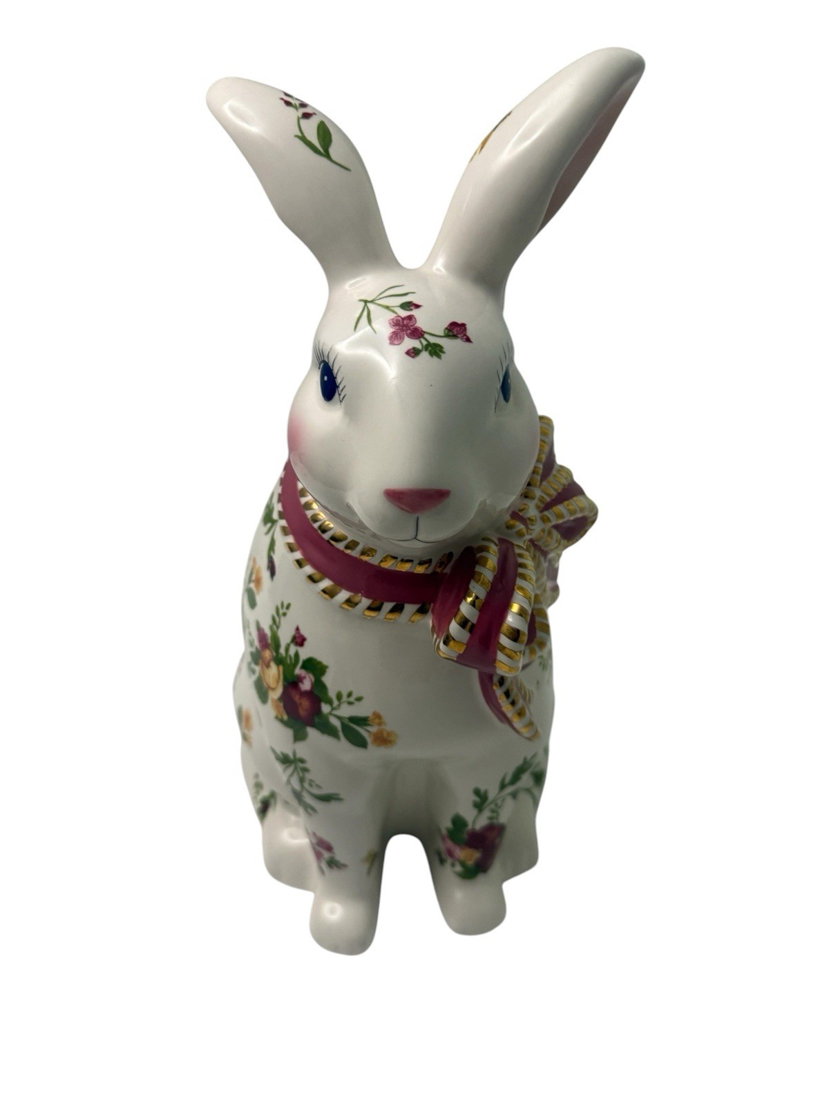 Royal Albert Old Country Roses Pink Gold Bow Bunny Rabbit Figurine 12 1/8″no Box