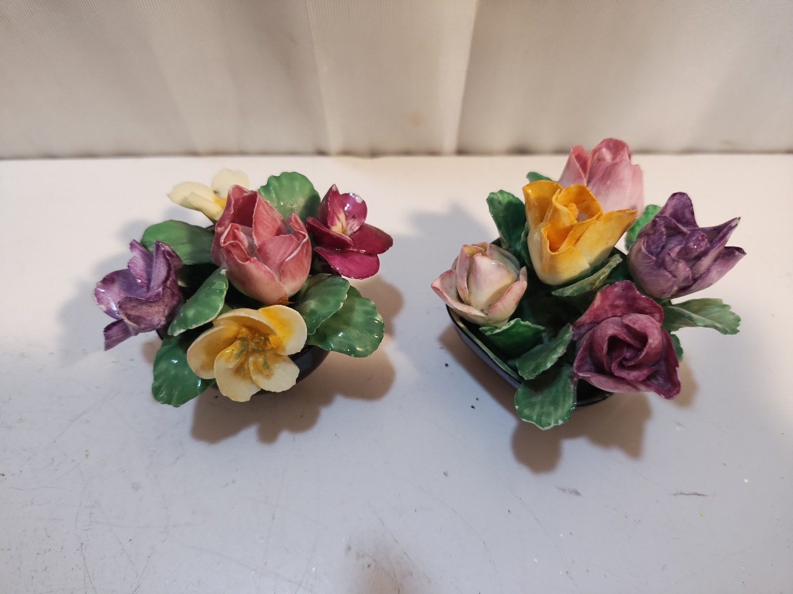 Antique Coalport Bone China Mini Potted Flower Bouquet 1.5”x2” England 2 Pc READ
