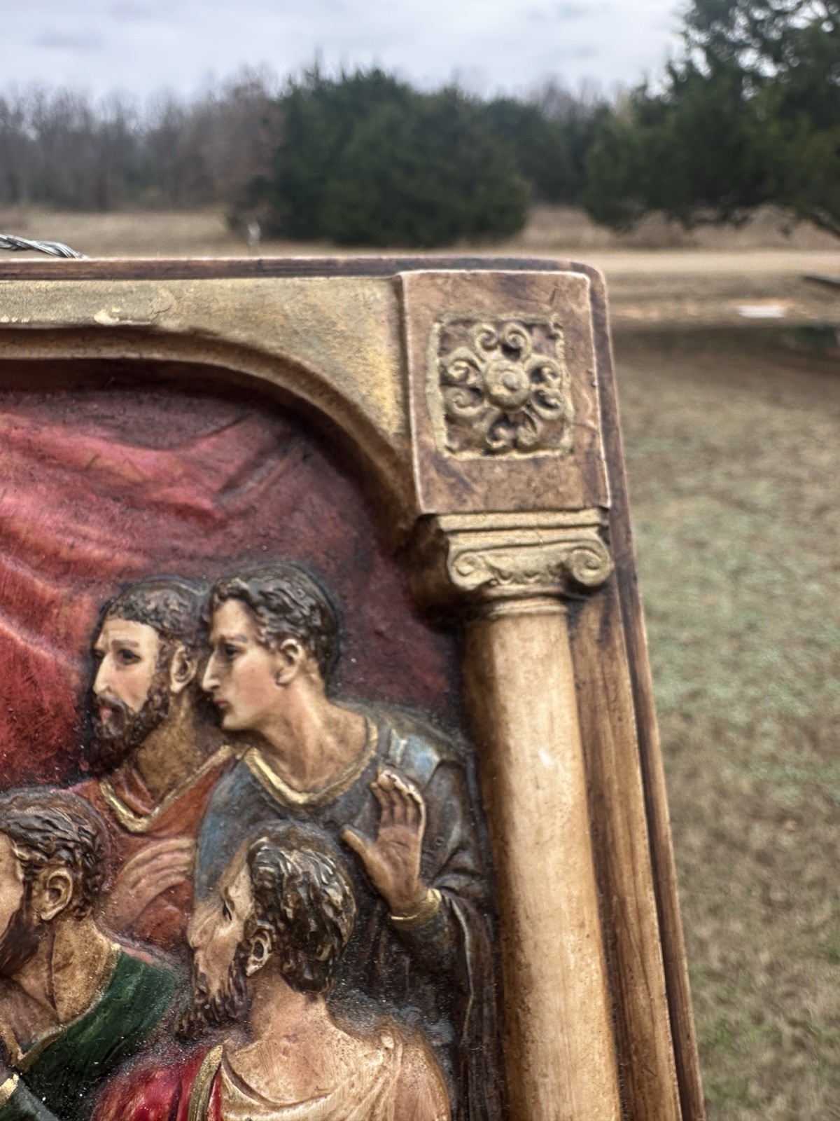 Vtg Hand Painted The Last Supper Wall Plaque Picture Chalk Plaster 13.5” x 8”