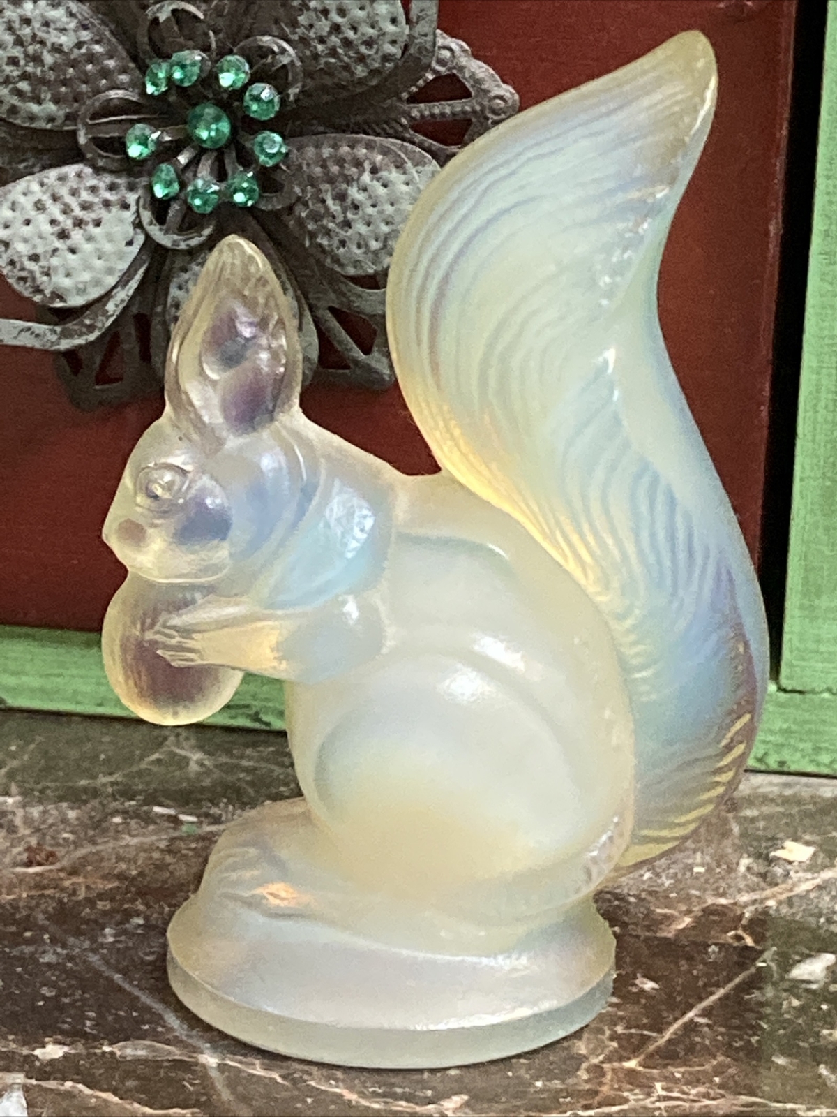 Sabino – French Opalescent Blue Glass Squirrel Marked France Pristine Condition