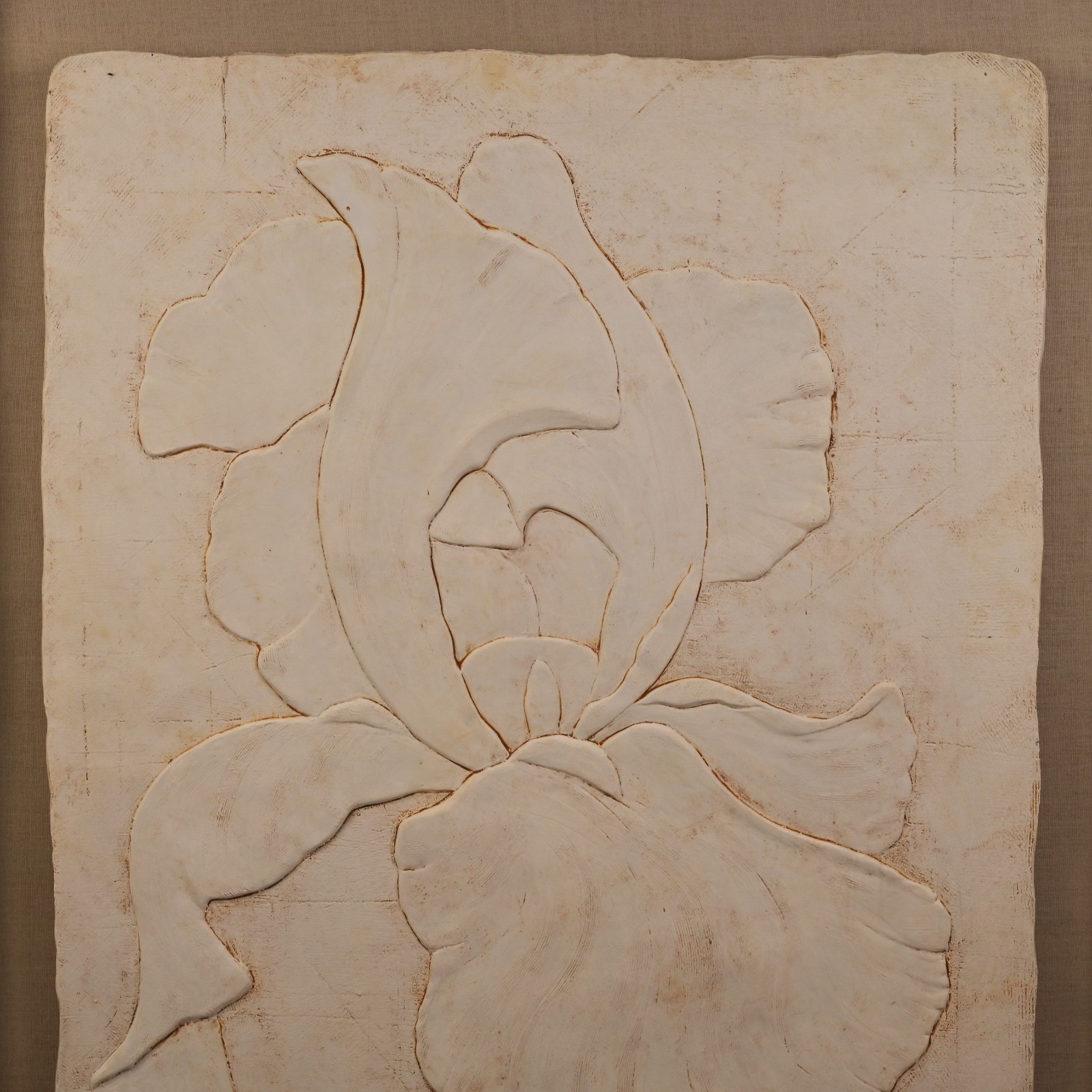 BRIONI Original Vintage Signed Bas Relief Plaster Wall Sculpture Floral Painting