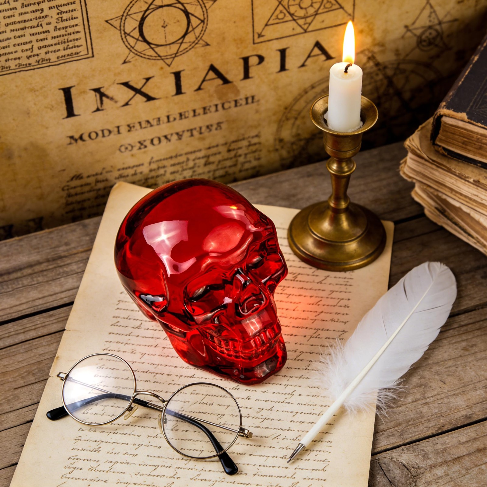 Red Crystal Skull Figurines, Skeleton Heads Model for Day of the Dead/Hallowe…