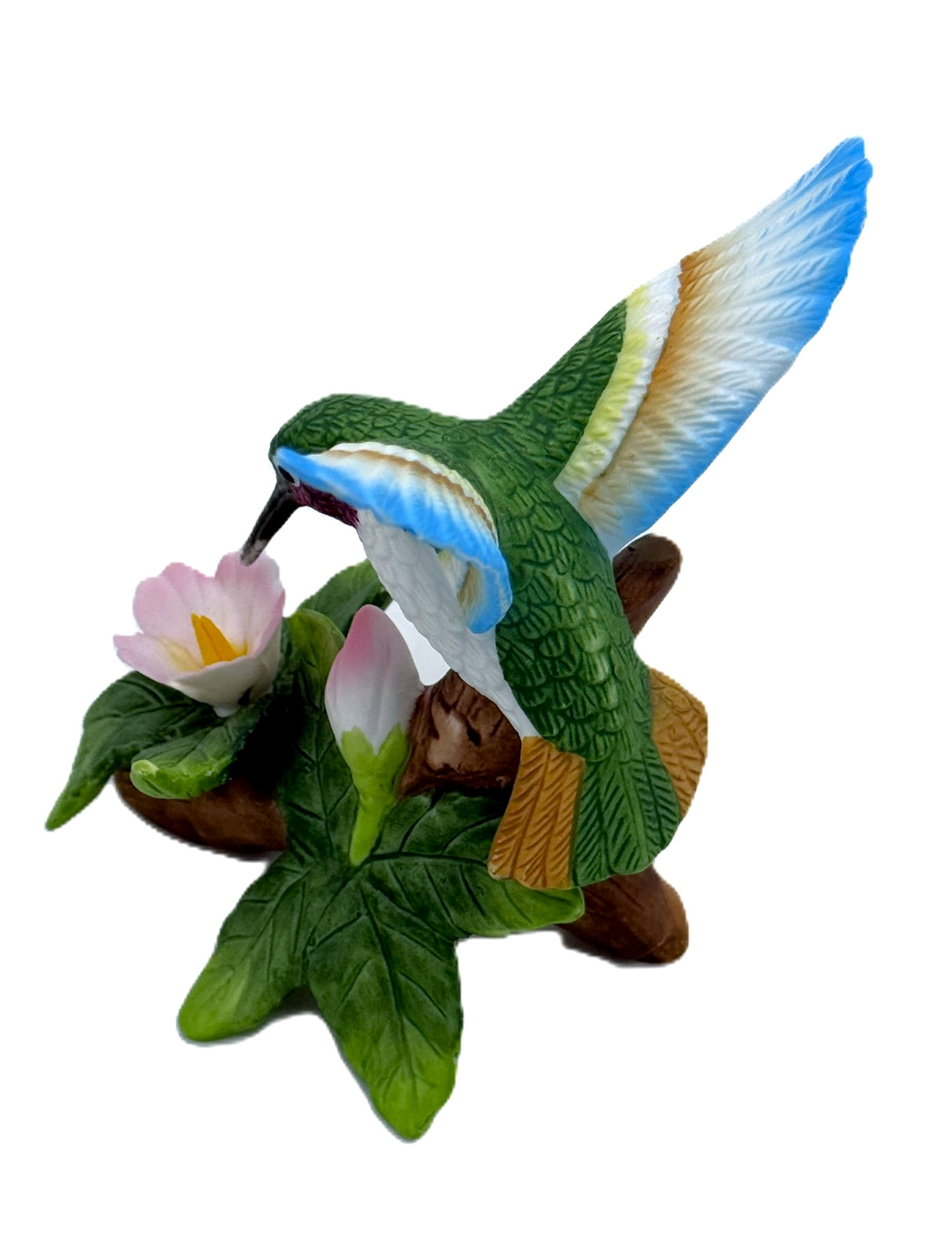Vintage Porcelain Ceramic Hummingbird Figurine Perched on a Branch 4.5″ Tall🐦