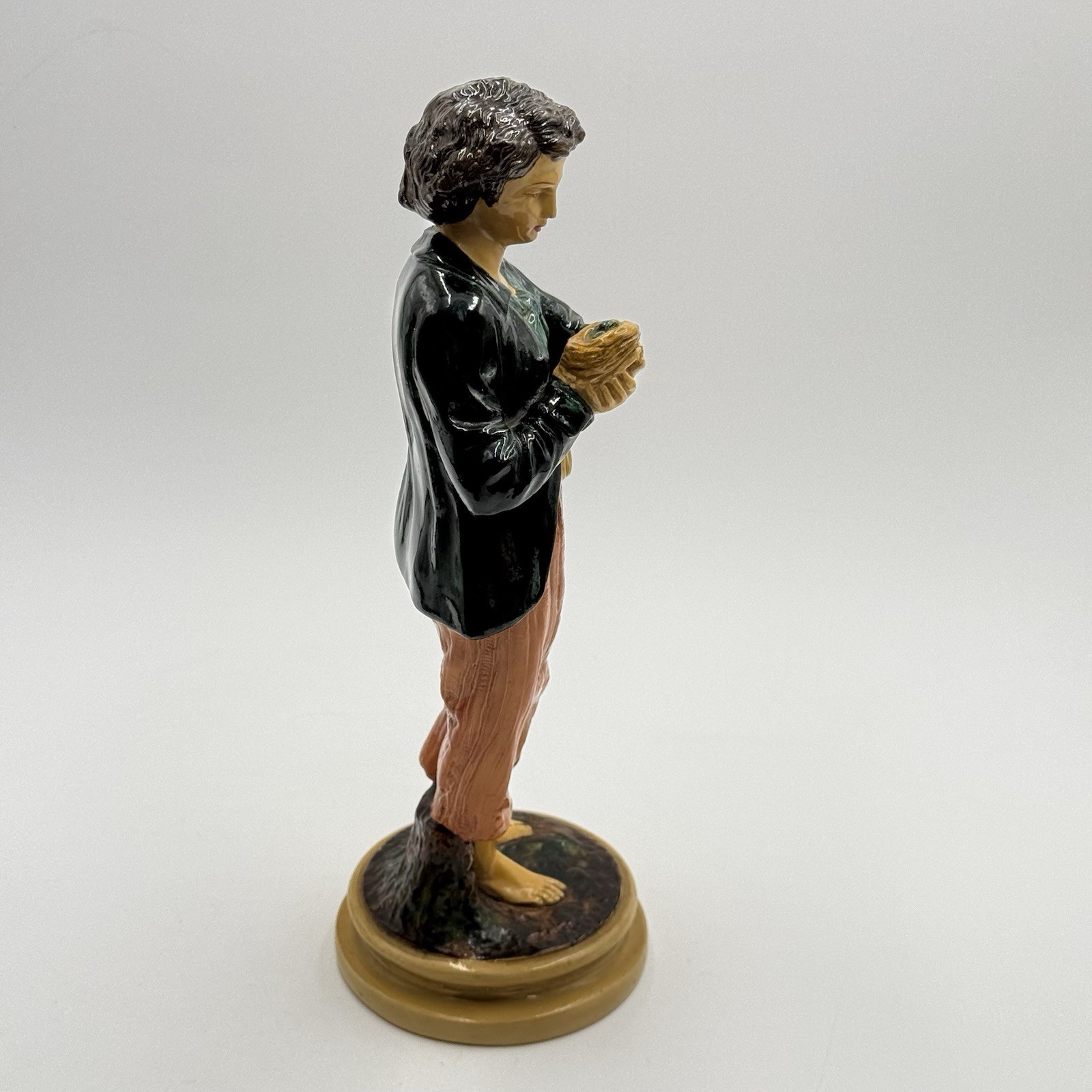 Borghese Chalkware Plaster Vintage Figurines Boy Holding Bird Nest Girl W/ Hat