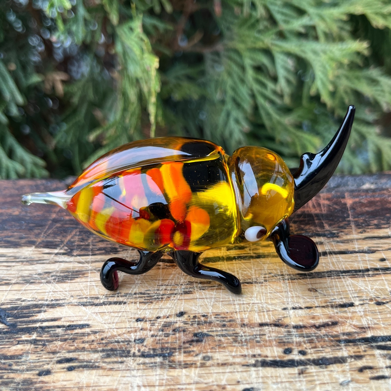 Yellow Glass Bug Figurine Blown Ornament | Collectible Miniature Shelf Decor