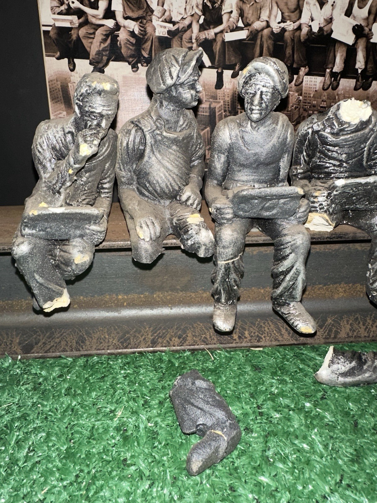 “Lunch Atop a Skyscraper” Clay Resin Sculpture – Real Steel Beam Broken Pieces