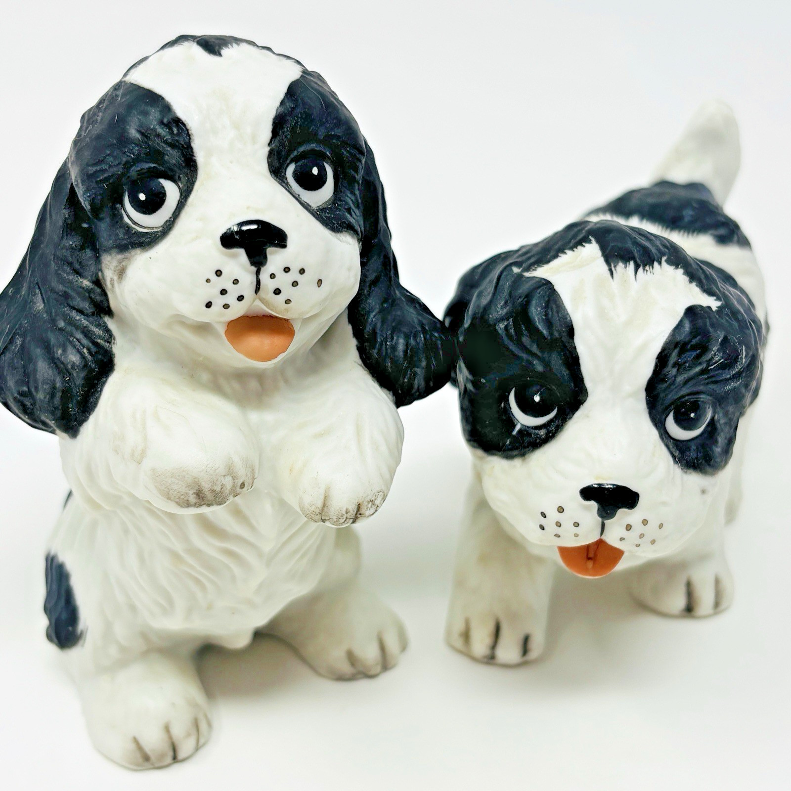 Vintage Homco Black and White Cocker Spaniel Puppy Dogs Figurine