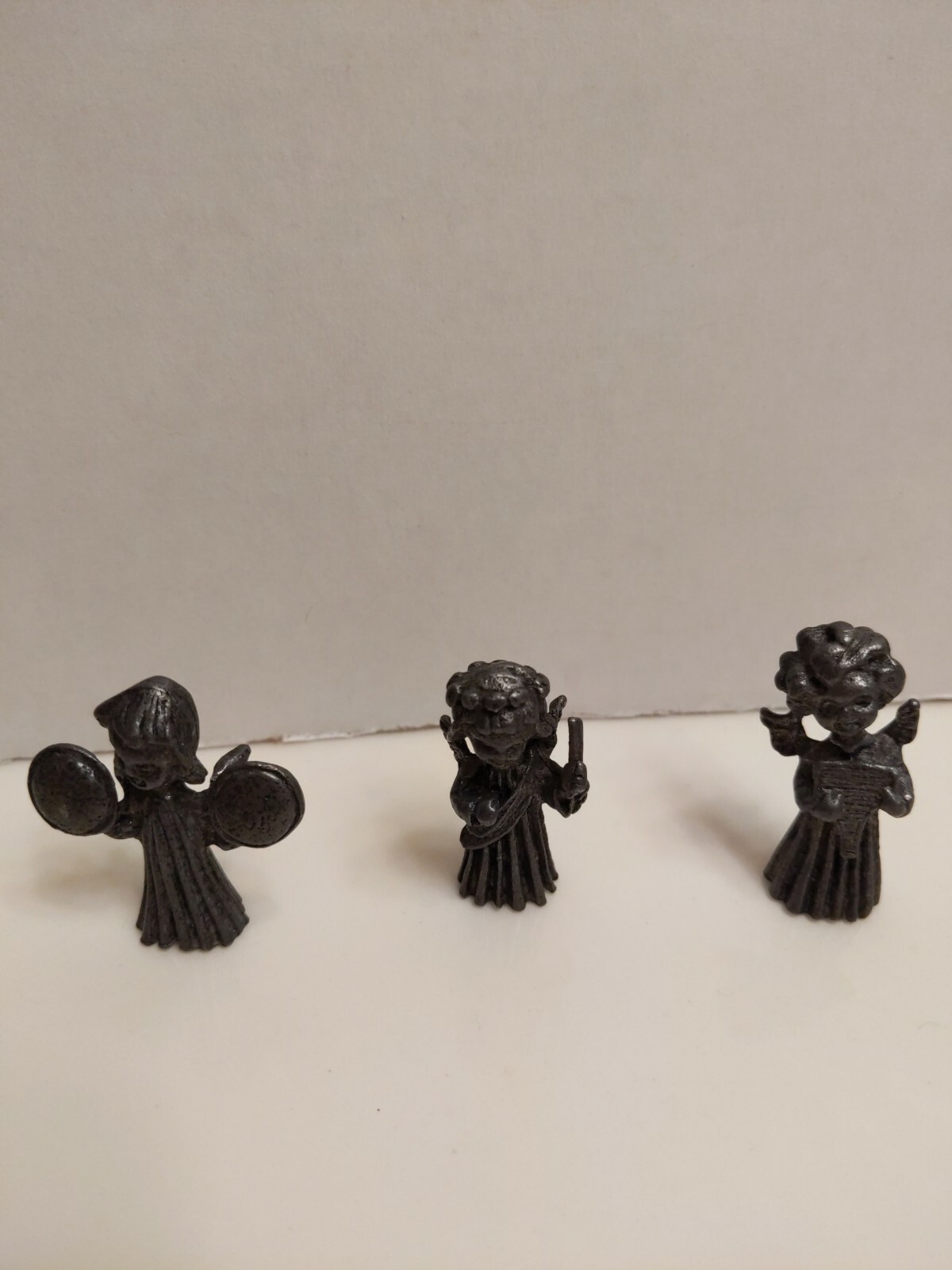 Set of 3 Small Pewter Angels Playing Instruments 1.5 in.