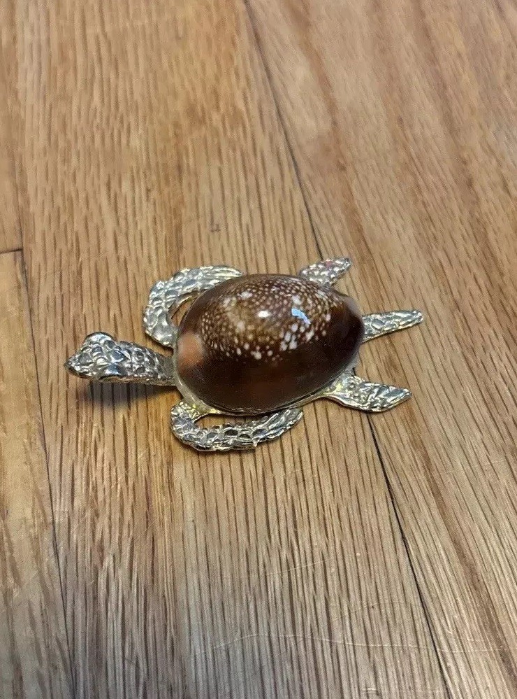 Brown Sea Shell Turtle Miniature Ornament Home Decor Figurine Gold Brown