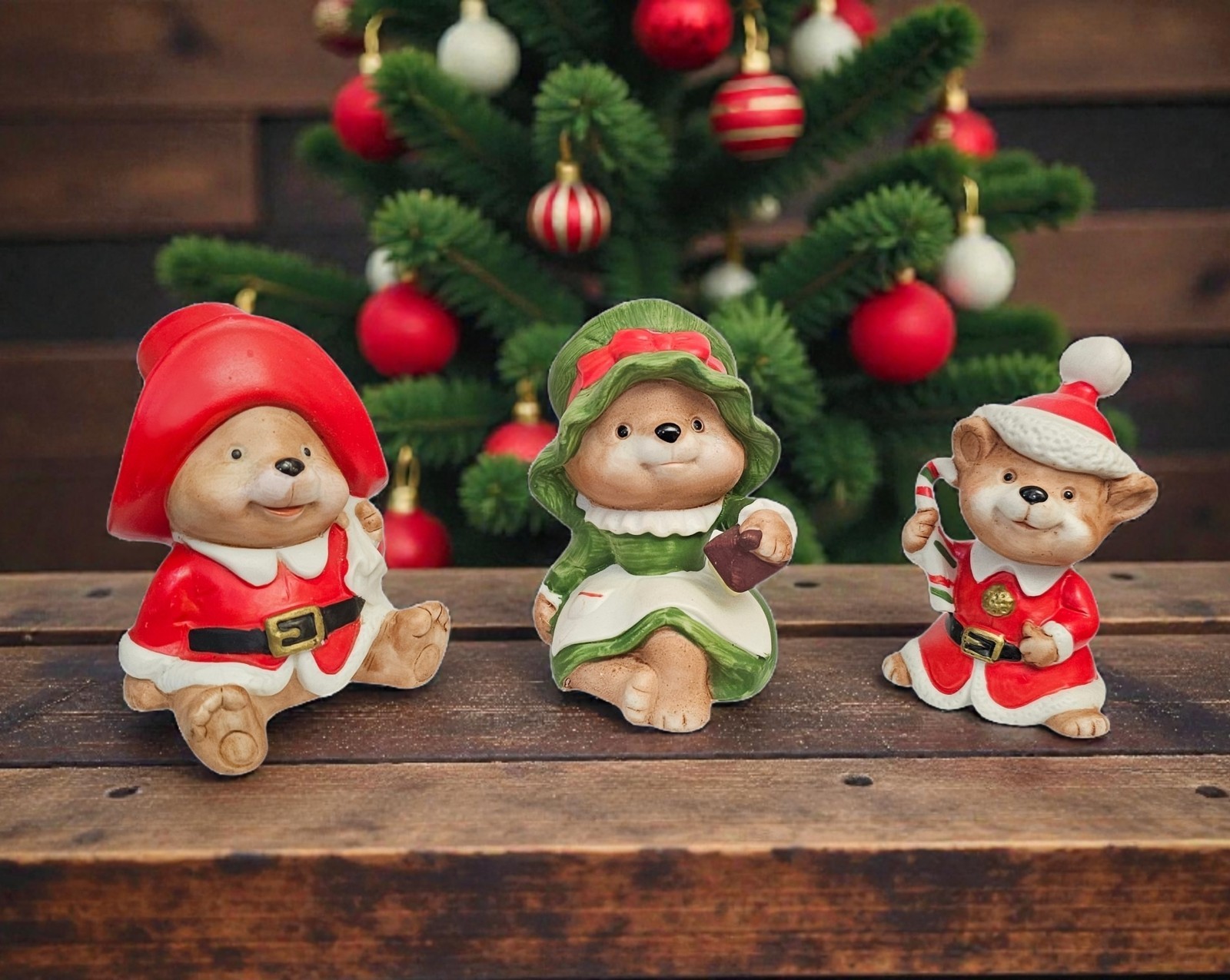 Vintage Christmas Figurine Decor 3 Bear Figurines 1980s Homco