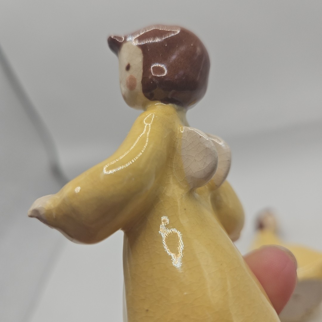 Two Vintage Yellow Angel Figures 3.5 Inches Tall
