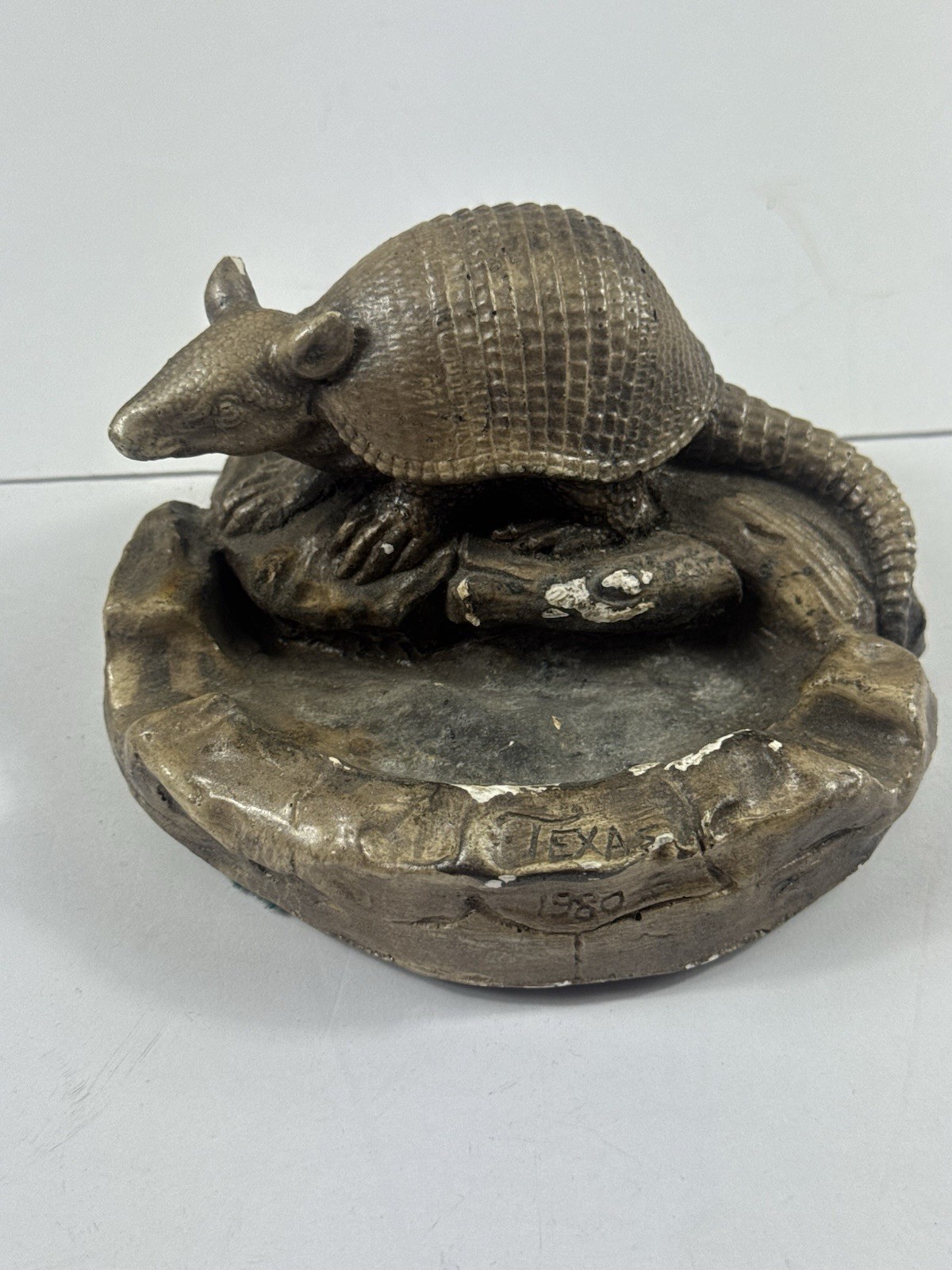 Vintage 1980 Texas Armadillo Ashtray Souvenir Resin Western Decor Trinket Dish
