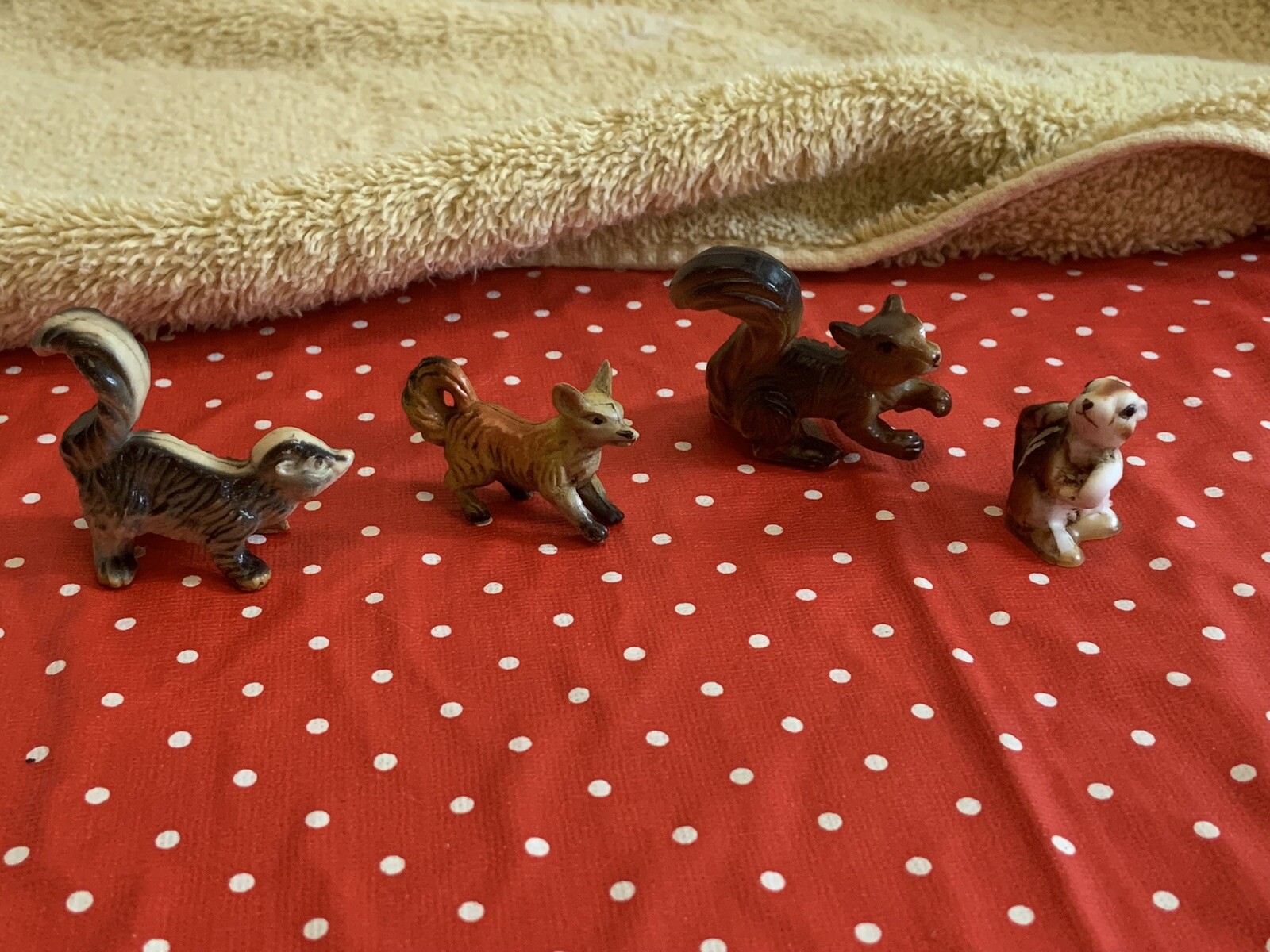 Vintage Hard Plastic Animals Figurines Forest Creatures HK Signed Lot Of 4