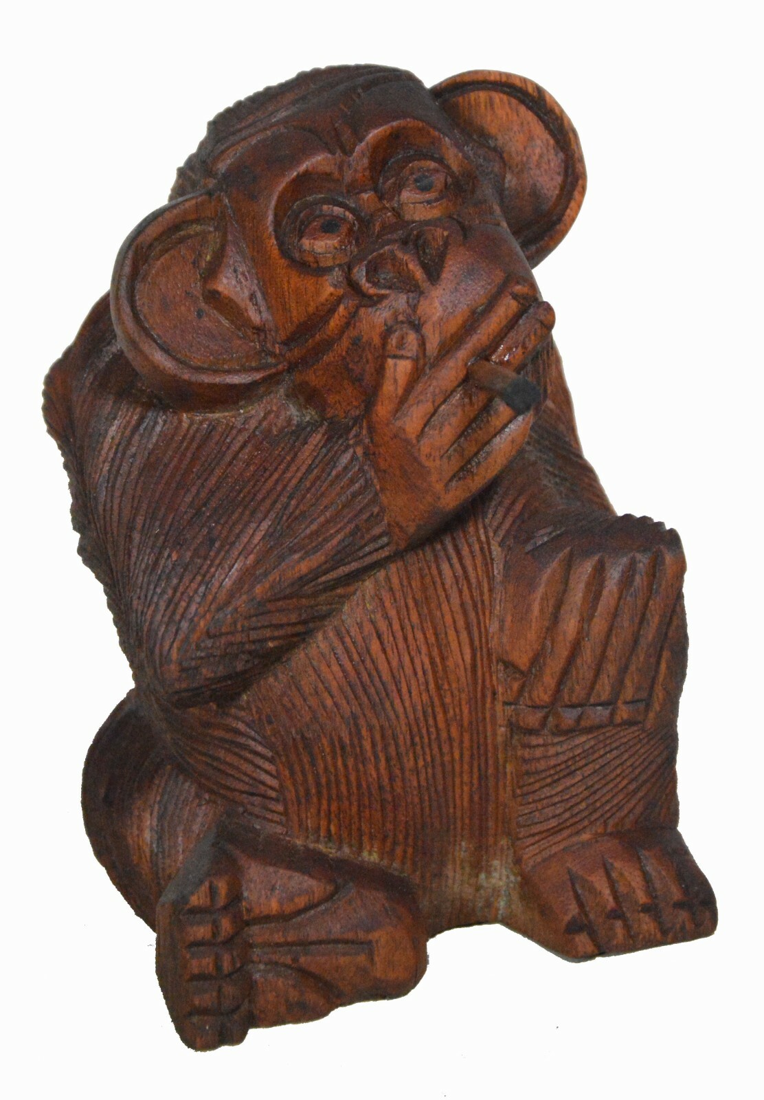 6″ Hand Carved Wooden Monkey with CIGAR SMOKING Pipe Cigarette Statue Handmade