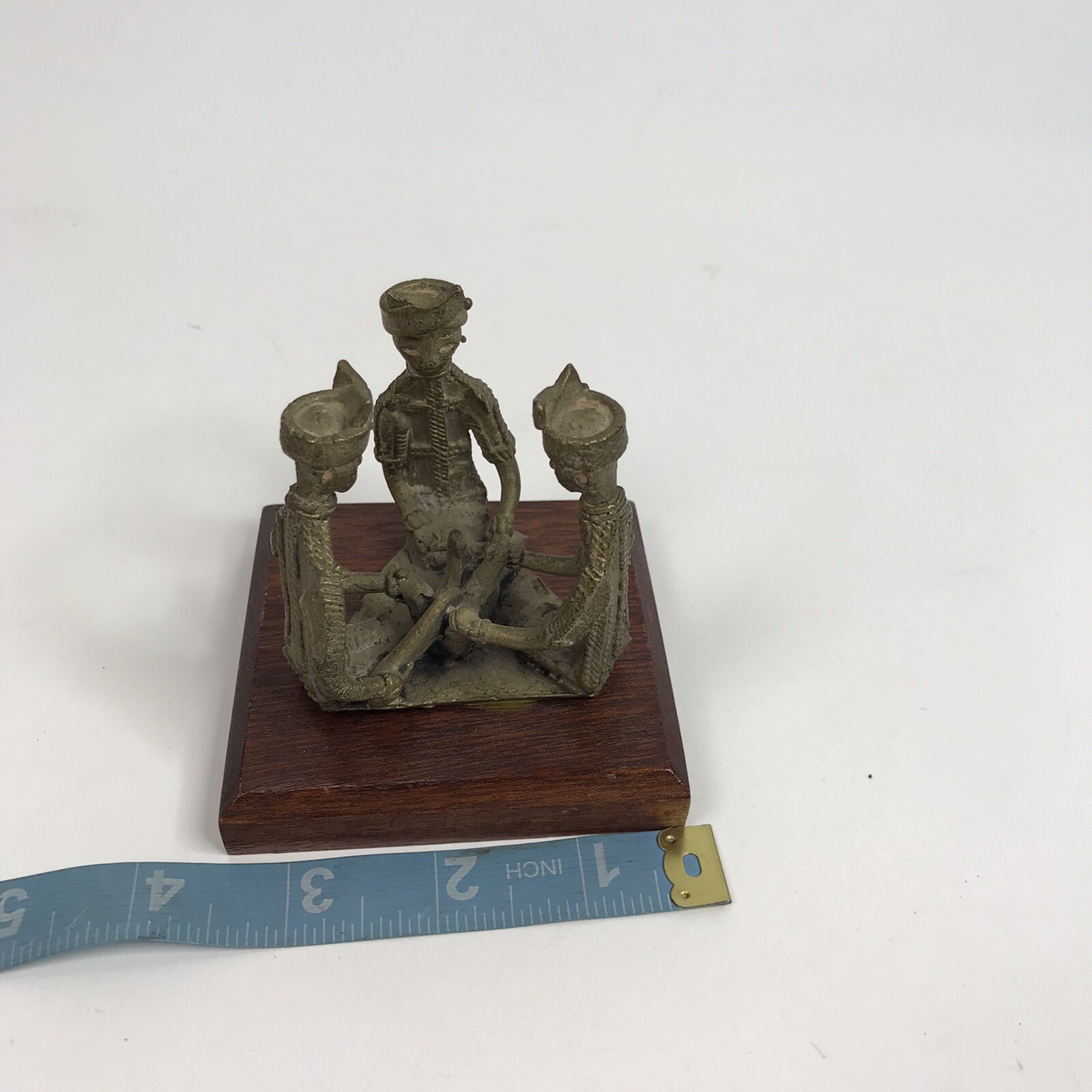 Vintage Tribal Men Tboli Warriors Brass and Wood Figurine