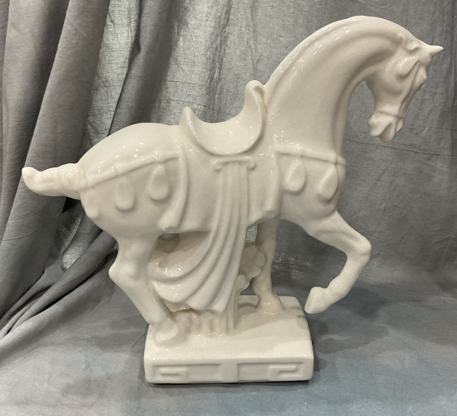 Elegant Mid-Century (1960s) Ceramic Crackle Tang Dynasty War Horse ~ Excellent