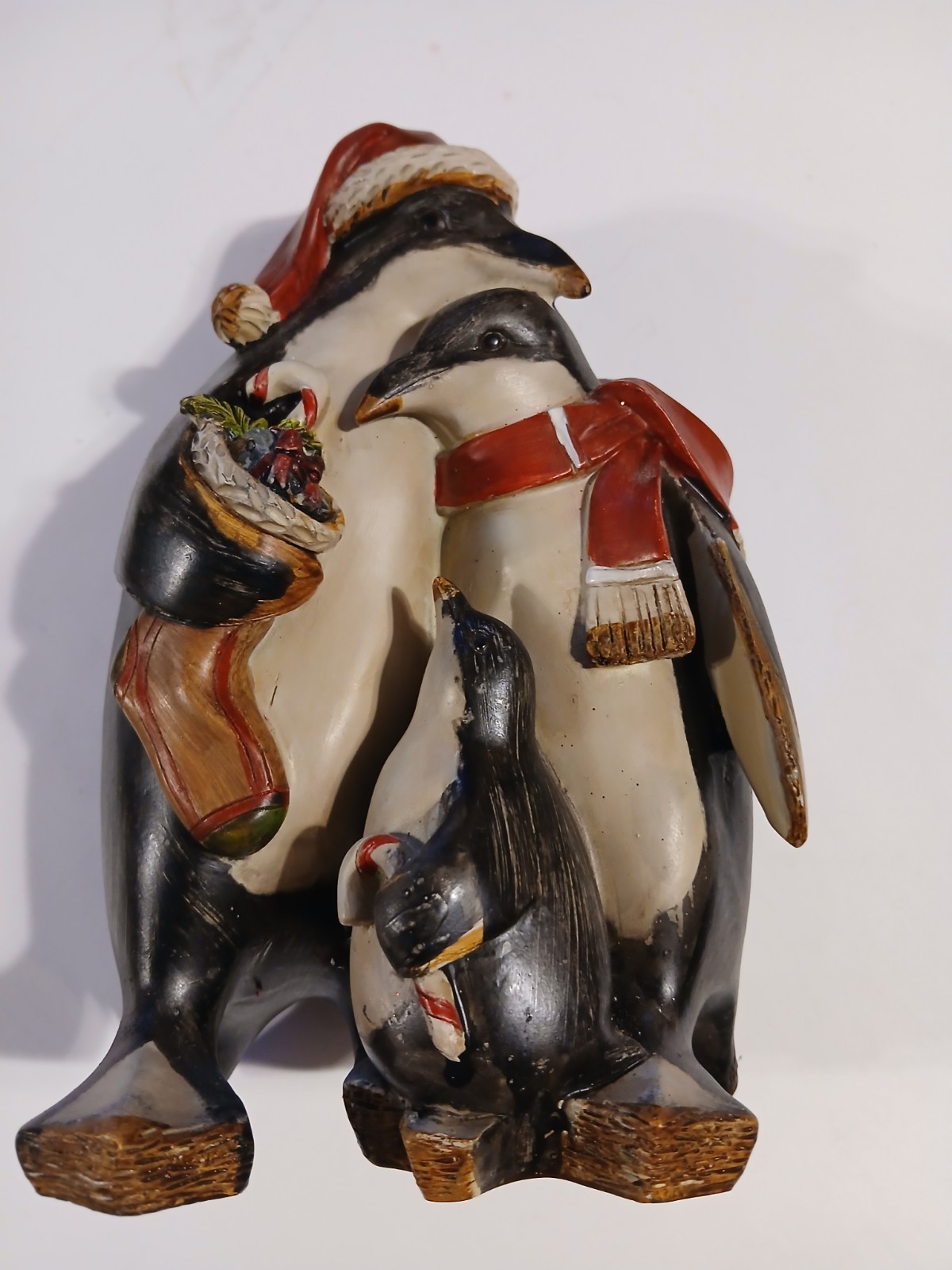 Christmas Penguin Family Of 3 Figurine; Dad Mom Son Daughter Santa hats
